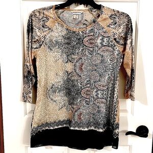 CHRISTOPHER & BANKS BEAUTIFUL TUNIC LINED FRONT NWOT BLUE GOLD WHITE + RED